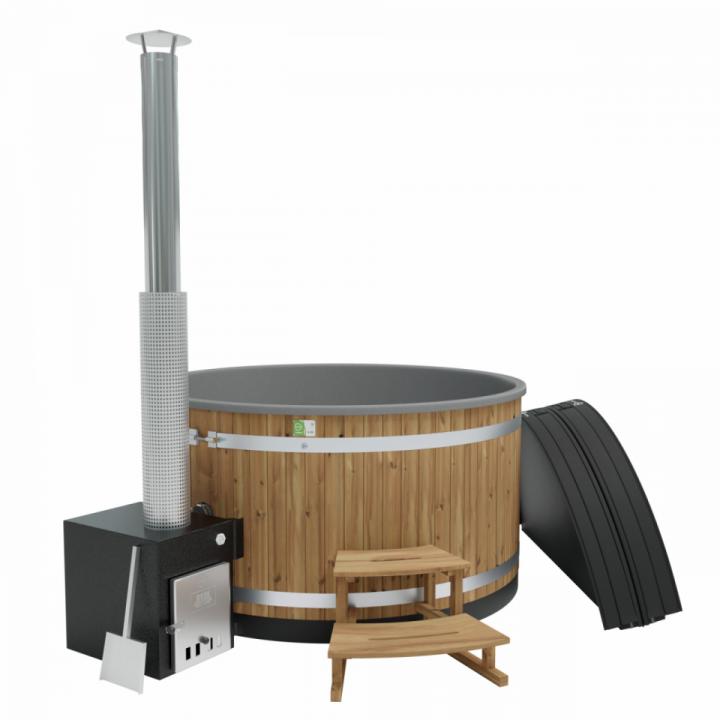 Kirami Family L Wood-Fired Hot Tub Package, Thermowood, CUBE 35kW heater, 6-8 person