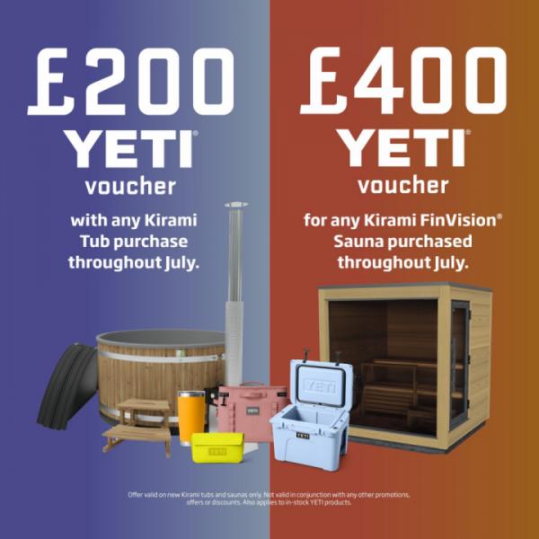 🛁🔥Back by Popular Demand! 🛁🔥⁠
⁠
💥Grab a YETI Voucher Worth Up to £400 . Extended This August! 💥⁠
⁠
You asked, we listened.⁠
Due to the response in July, we’re extending our YETI promotion through August because great taste (and garden wellness) shouldn’t be rushed.⁠
⁠
Whether you’ve had your eye on a YETI cooler, tumblers, or outdoor gear to complete your setup, now’s your chance.⁠
⁠
🛁 Buy a new Kirami hot tub – receive a £200 YETI voucher⁠
🔥 Buy a new Kirami sauna – receive a £400 YETI voucher⁠
⁠
So whether you're soaking under the stars or steaming in Finnish style, enjoy a little something extra on us.⁠
⁠
Relax the Finnish way. Reward yourself the YETI way.⁠
⁠
#KiramiUK #YETIReady #ScandiSoak #TubAndSauna #OutdoorWellness #AugustOffer⁠
⁠
Offer valid throughout August on new Kirami tubs and saunas only. Not valid in conjunction with any other promotions. Voucher applies to in-stock YETI products.⁠